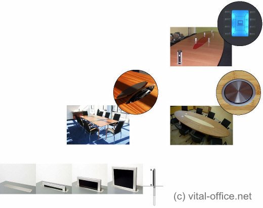 Vital Office conference tables media centers control boxes flip-up unit